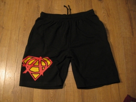 Anarchy Superman čierne tepl&aacute;kov&eacute; kraťasy s tlačen&yacute;m logom