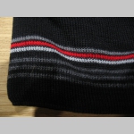 Stredne hrubá zimná čiapka čierna s červeno-bielo-šedým pruhovaním materiál 50%balna 50% akryl univerzálna veľkosť vo vnútri naviac zateplená!!!