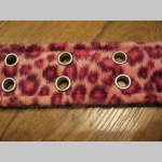 Leopard škvrny - ružovo-fialový opasok Materiál: 80 % polyester, 10 % syntetická koža a 10 % kov (pracka) nastaviteľná dĺžka od 40 do 100cm šírka opasku 4cm