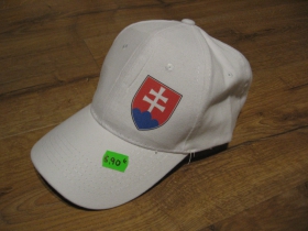 Slovensko - Slovakia, šiltovka biela s tlačeným logom slovenský znak, zapínanie vzadu na kovovú pracku, univerzálna nastaviteľná veľkosť materiál 100% bavlna