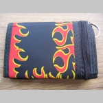 FLAMES - plamene čierna pevná textilná peňaženka s retiazkou a karabínkou