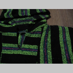 " MEXICO " hrubá bundomikina s kapucou "Klokanka " 80%bavlna 20%polyester farba: čierna s pruhmi v zeleno-bordovo-modrej farbe