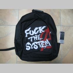 Fuck The System  ruksak čierny, 100% polyester. Rozmery: Výška 42 cm, šírka 34 cm, hĺbka až 22 cm pri plnom obsahu