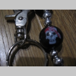 SKULL - lebka guličky - smrtka - pirát kovová reťazová kľúčenka na nohavice na koncoch s krúžkom a karabínkou dĺžka cca. 90cm
