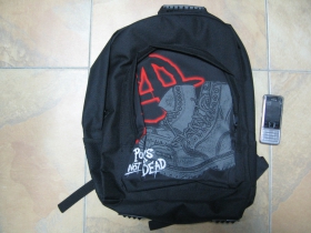 Punks not dead Anarchy, ruksak čierny, 100% polyester. Rozmery: Výška 42 cm, šírka 34 cm, hĺbka až 22 cm pri plnom obsahu