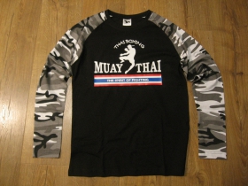 Thaiboxing - Muay Thai   pánske tričko (nie mikina!!) s dlhými rukávmi vo farbe " metro " čiernobiely maskáč gramáž 160 g/m2 materiál 100%bavlna