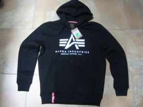 Alpha Industries, hrubá čierna mikina na zips s kapucou a tlačeným logom s klokankovým vreckom vpredu 80%bavlna 20%polyester 