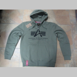 Alpha Industries, hrubá olivová mikina na zips s kapucou a tlačeným logom s klokankovým vreckom vpredu 80%bavlna 20%polyester 