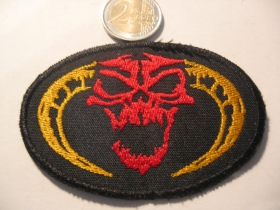 lebka - smrtka - Devil  nažehľovacia vyšívaná nášivka (možnosť nažehliť alebo našiť na odev) materiál 100%bavlna 