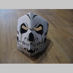 smrtka - lebka Gumotextilná celotvárová maska (imitácia kože) s 3 otvormi so zapínaním vzadu na suchý zips, materiál 100%polyester, nastaviteľná univerzálna veľkosť