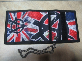 Anarchy, hrubá pevná textilná peňaženka s retiazkou a karabínkou
