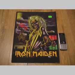Iron Maiden chrbtová ofsetová nášivka po krajoch neobšívaná rozmery cca. výška 36cm, šírka naspodu 26cm, šírka hore 29cm