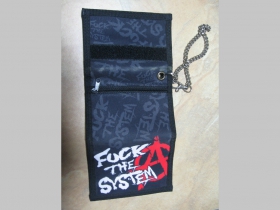 Fuck The System, hrubá pevná textilná peňaženka s retiazkou a karabínkou