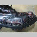 Kožené topánky Steadys 10. dierové čierne s prešívanou oceľovou špičkou a britskými vlajkami po celom povrchu