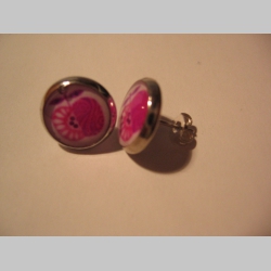 Náušnica "Jabĺčko" fialovo-ružovo-biela,   priemer 12mm (cena za 1ks!)