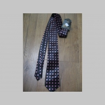 čierna kravata s fialovými bodkami - maximálna šírka 8cm minimálna šírka 3cm materiál 100% hodváb