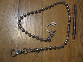 " Guličky " kovová reťazová kľúčenka na nohavice na koncoch s krúžkom a karabínkou dĺžka cca. 75cm  hrúbka cca 10mm