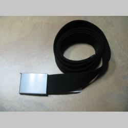 čistý čierny hrubý látkový opasok so zapínaním na posuvnú kovovú pracku, univerzálna nastaviteľná dĺžka,  šírka 37mm