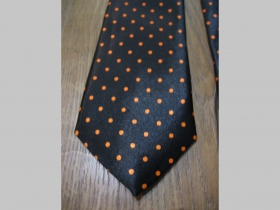čierna kravata s menšími oranžovými bodkami - maximálna šírka 8cm minimálna šírka 3cm materiál 100% hodváb