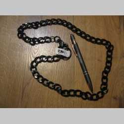 čierna kovová reťazová kľúčenka na nohavice na koncoch s krúžkom a karabínkou dĺžka cca. 84cm  hrúbka 14mm