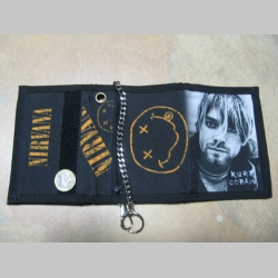 Nirvana, Kurt Cobain, hrubá pevná textilná peňaženka s retiazkou a karabínkou