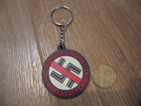 antifa - prečiarknutý háken kľúčenka s rozmerom cca. 6 x 4cm materál: guma s kovovým krúžkom a kovovou retiazkou