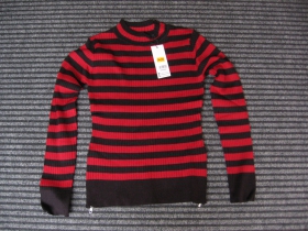 D&aacute;msky elastick&yacute; sveter ala Kurt Cobain, červenočierne pruhy materi&aacute;l 70% visk&oacute;za 30% nyl&oacute;n   po krajoch s&uacute; čierno strieborn&eacute; zipsy na pr&iacute;padn&eacute; povolenie v bochoch