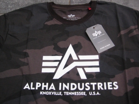 Alpha Industries pánske tmavo maskáčové tričko DARK CAMO s tlačeným logom, materiál 100% bavlna