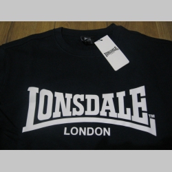 Lonsdale tmavomodrá pánska mikina s bielym tlačeným logom, materiál 70%bavlna 21%polyester 9%viskóza, posledný kus veľkosť S