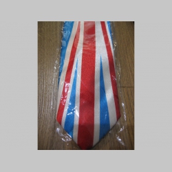 modro-bielo-červená kravata so vzorom UNION JACK - Britská vlajka - maximálna šírka 8cm minimálna šírka 3cm materiál 100% hodváb