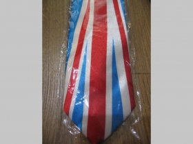 modro-bielo-červená kravata so vzorom UNION JACK - Britská vlajka - maximálna šírka 8cm minimálna šírka 3cm materiál 100% hodváb