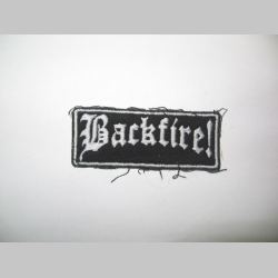 Backfire!, vyšívaná nášivka, cca. 6x3cm