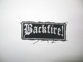 Backfire!, vyšívaná nášivka, cca. 6x3cm