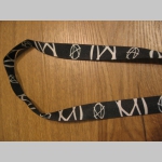 Anarchy - čiernobiela textilná kľúčenka - šnúrka na krk ( kľúče ) materiál 100% polyester