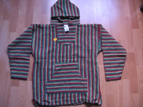 " MEXICO " hrubá bundomikina s kapucou "Klokanka " 80%bavlna 20%polyester farba: žlto-zeleno-červené rasta pruhy