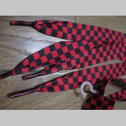 SKA šachovnica červenočierna širšie ploché šnúrky do topánok dĺžka 110cm šírka 1,8cm materiál:100%polyester