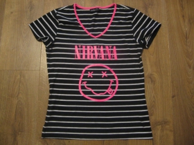 Nirvana pruhované čiernobielo-ružové tričko materiál 95% polyester 5% elastan veľkosť M/L  posledný kus!!!