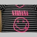Nirvana pruhované čiernobielo-ružové tričko materiál 95% polyester 5% elastan veľkosť M/L  posledný kus!!!