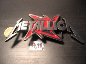 Metallica  kovová vymeniteľná pracka na opasok v striebornočervenej farbe 