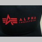 Alpha Industries čierna šiltovka s červeným tlačeným logom, univerzálna nastavitelná veľkosť, materiál 100% bavlna , zapínanie vzadu na klasické plastové cvočky