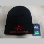 Alpha Industries čierna zimná čiapka s červeným vyšívaným logom, univerzálna veľkosť, materiál 100%akryl