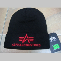 Alpha Industries čierna zimná čiapka s červeným vyšívaným logom, univerzálna veľkosť, materiál 100%akryl
