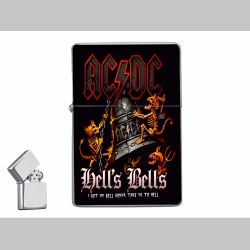 AC/DC Hells Bells - doplňovací benzínový zapalovač s vypalovaným obrázkom (balené v darčekovej krabičke)