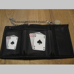 Karty - Poker - 4 esá   pevná textilná peňaženka s retiazkou a karabínkou tlačené logo