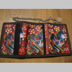Tattoo - smrtka - lebka - ruže  pevná textilná peňaženka s retiazkou a karabínkou  