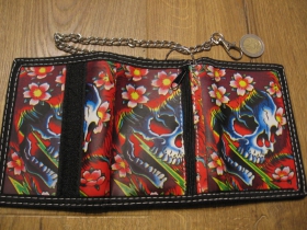 Tattoo - smrtka - lebka - ruže  pevná textilná peňaženka s retiazkou a karabínkou  