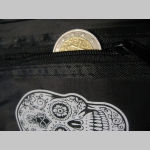 SKULL - Smrtka - Lebka ornamenty pevná textilná peňaženka s retiazkou a karabínkou tlačené logo
