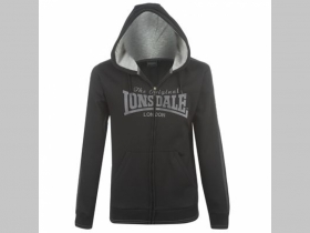 Lonsdale Mikina čierna s kapucou na zips s vyšívaným logom 35%bavlna, 65%polyester  posledný kus veľkosť S/M 