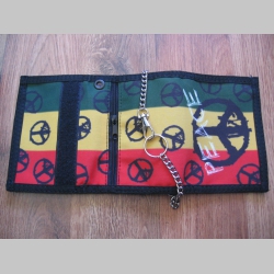 Rasta Peace  hrubá pevná textilná peňaženka s retiazkou a karabínkou