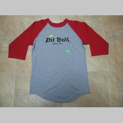 Pit Bull šedočervené pánske tričko s 3/4ťovými rukávmi 100%bavlna